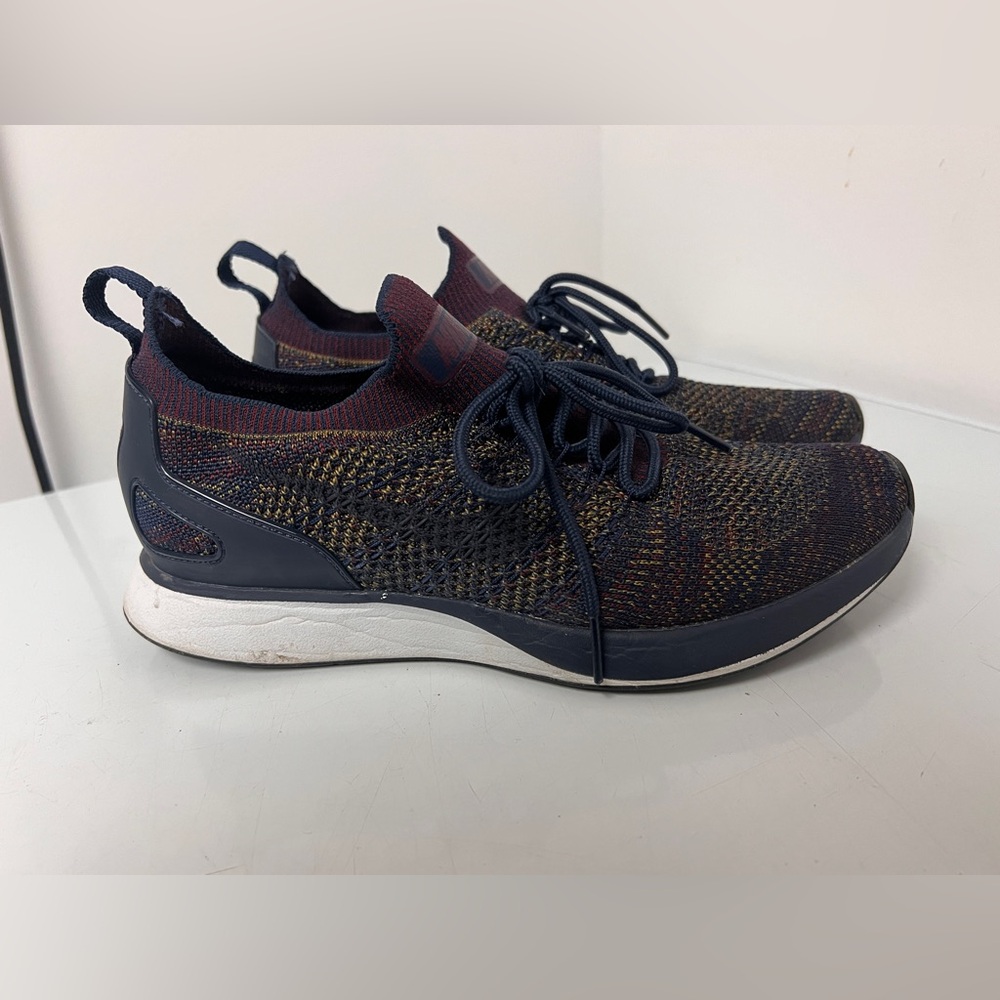 NIKE Mens Air Zoom Mariah Flyknit Navy /maroon -flecks of yellow Blue Running